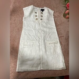 J.Crew White Linen Shift Dress with Grommet Detail – Size 0
